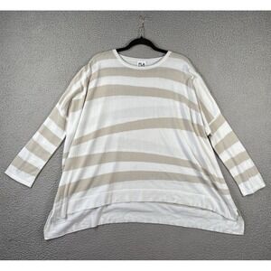 Planet Lauren G Sweater Womens One Size Asymmetrical Tan Stripes Knit‎ Top Boxy